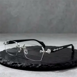Frameless Blue Light Glasses Rectangular Anti Glare Computer Eyewear Sleek Lightweight Unisex Design for Gaming & Office Work