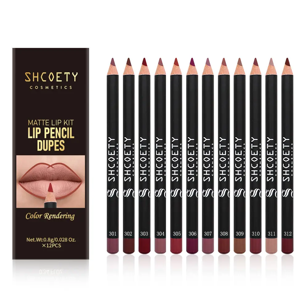 12pcs Nude Lip Liner Set Long-Lasting Waterproof Sexy Lip Plumpers Brown Lip Liner for Perfect Makeup Application