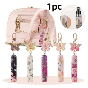 Mini Refillable Compact Perfume Bottle, Floral Print with Butterfly Charm, 5ML Portable Travel Scent Spray, Perfect for Bags and Keychains, Aesthetic Gift