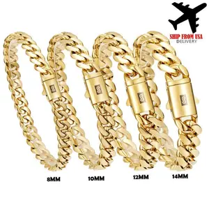 14K Gold Vacuum Plated Stainless Steel With Copper Black "S" Ear Clasp Miami Cuban Link Chain 8-14mm Bracelet Italy Mexico & Micro Inspired for Women & Men Luxury Jewelry,Daily Wear,Fashion,Gift,Chicano,Classic,Hip Hop,Simple,Sporty,Lgbt