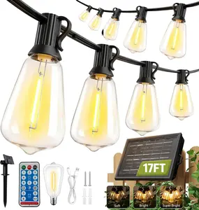 17FT Solar String Lights Outdoor Waterproof with Remote Control, 10 Shatterproof ST38 LED Bulbs Solar Patio Lights for Backyard, Garden, Porch, Fence, Pergola & Bistro Decor