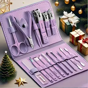 1 Set of 16 Premium Stainless Steel Nail and Foot Care Kit - Modern Style Nail Clipper Set with Straight Edge Nail File, Ear Shaver, Scissors - Professional Travel Beauty Care Kit