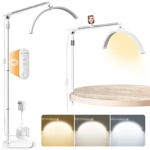 All-in-One Modern Floor Lamp: lamp Lash Light LED Half Moon Light for Eyelash Tech with Adjustable Color, Modern Lash lamp with Phone Holder, 360°Rotating