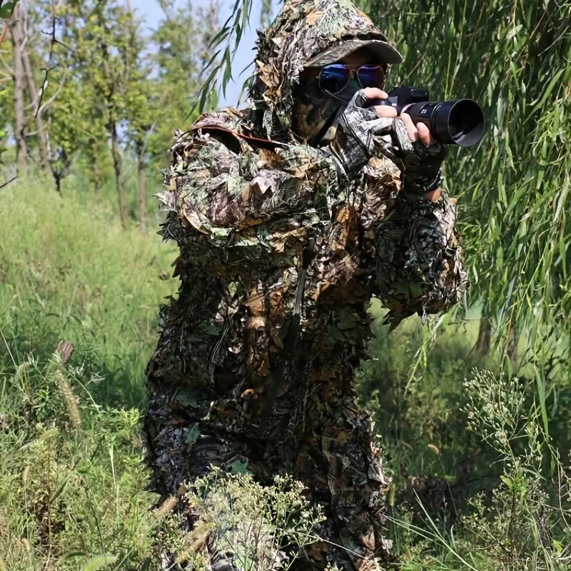 (For Height 100-190cm/3.3-6.2ft) Breathable Camouflage Hunting Suit For Men - Lightweight And Hooded Wild Leafy Design Hunter Airsoft Ghillie Suit, Halloween Costume (For Height 100-190cm/3.3-6.2ft) Breathable Camouflage Hunting Suit For Men - Lightweight And Hooded Wild Leafy Design Hunter Airsoft Ghillie Suit, Halloween Costume