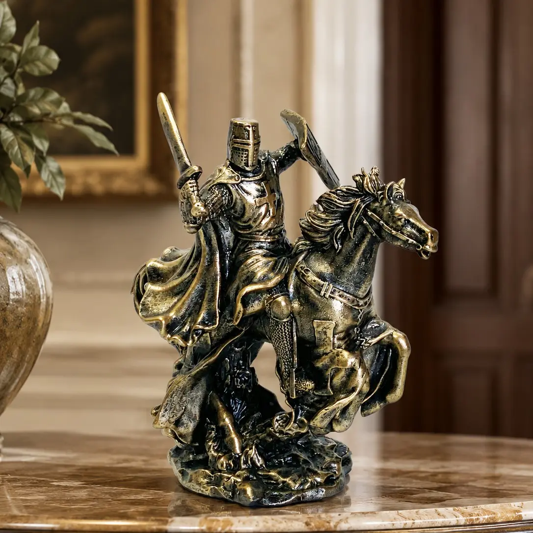 Vintage Silver Color Roman Knight Horse Statue Resin Ornament, Decorative Statues, Desk Decor for Study Room, Office, Living Room, Gift for History Lovers, Home Decor