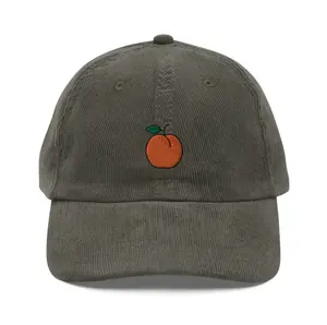 Peachy Keen: Embroidered Corduroy Dad Hat with Orange Peach Icon
