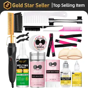 19 in 1 Hot Comb Styling Kit for Natural Black Hair with Wig Glue Hair Wax Set Electric Straightener Curler Machine Christmas Gift Bundle,valentine's day gifts for her/him