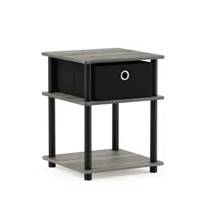 TURN-N-TUBE 3-Tier End Coffee Table, French Oak/Black Finish, with Storage Bin, Functional for Bedroom, Living Room Indoor Furniture