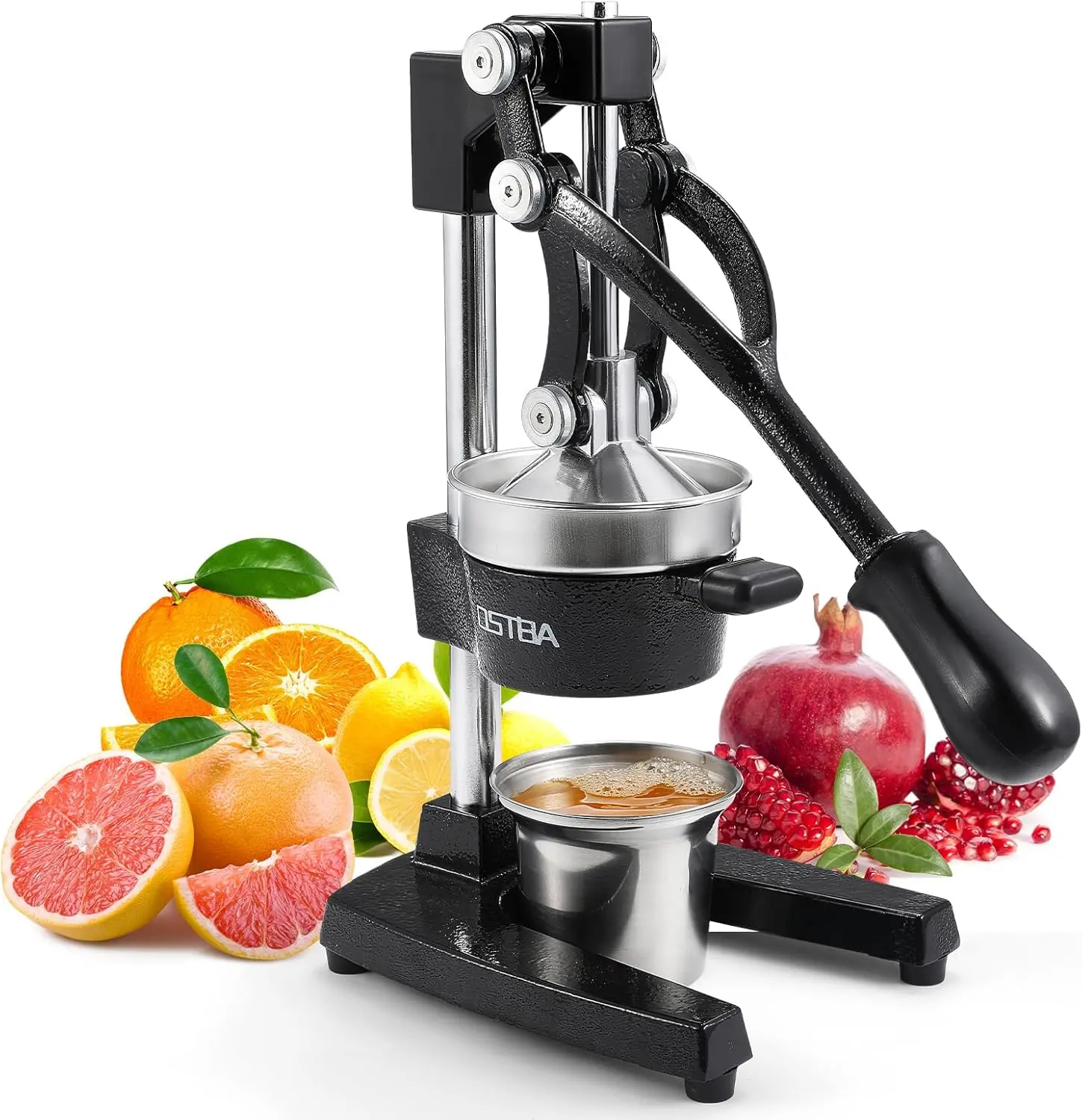 OSTBA Commercial Grade Cast Iron Manual Fruit Vegetable Juicer - Hand Press Kitchenware Utensils, Stainless Steel Squeezer for Family Juicing (Orange, Lemon, Lime) with Collection Cup