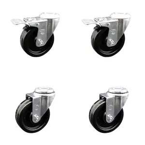 212 MAIN Stainless Steel Phenolic Bolt-Hole Swivel Caster with Lock Brake, 4x1.25 in. Black Wheels, Floor-Safe - Set of 4 (SCC-SSBHTTL20S414-PHS-2-S-2)