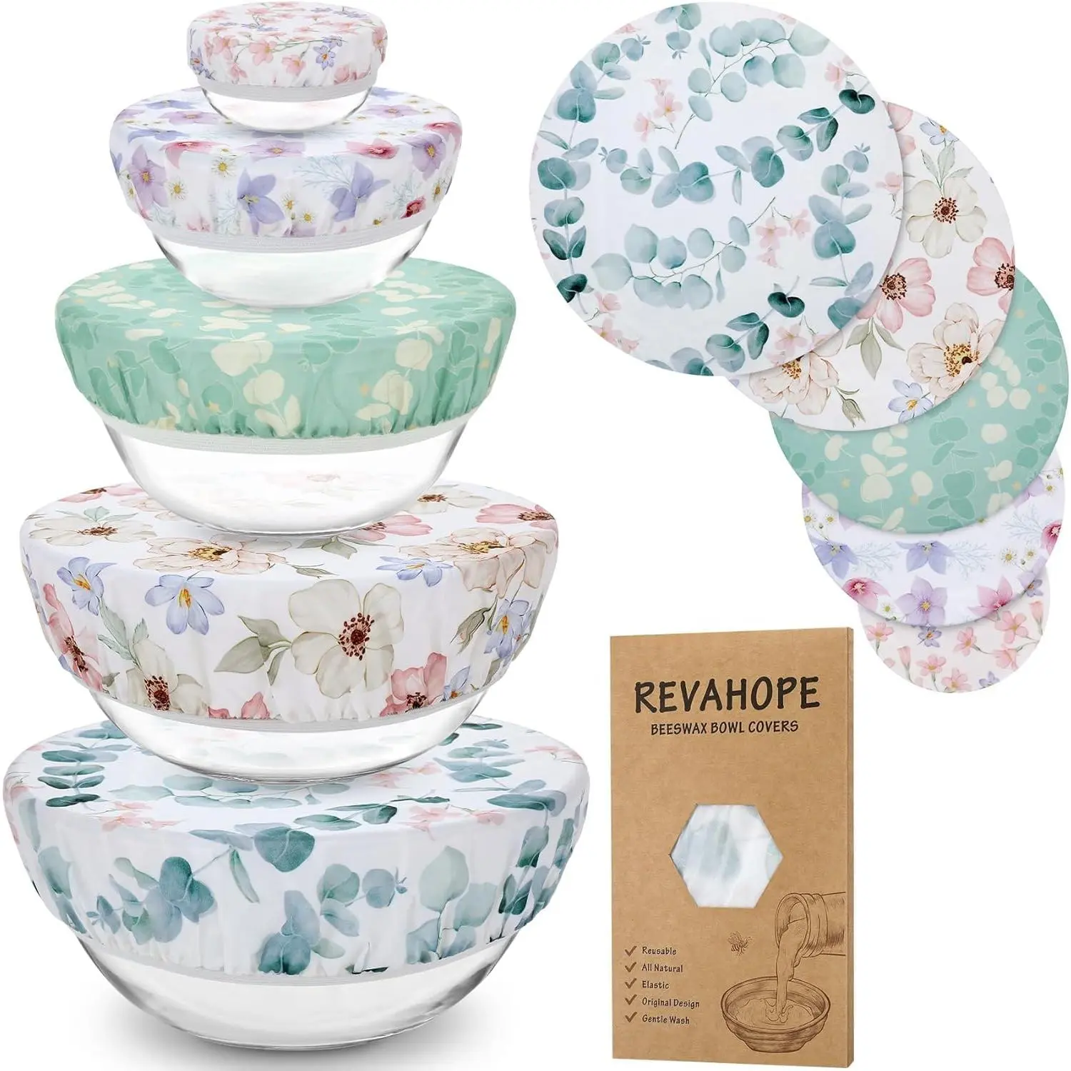 Beeswax Bowl Covers for Sourdough Proofing, 5 Sizes Reusable Washable Elastic Cloth Lids for Bread Baking, Food Storage, Fruits & Leftovers