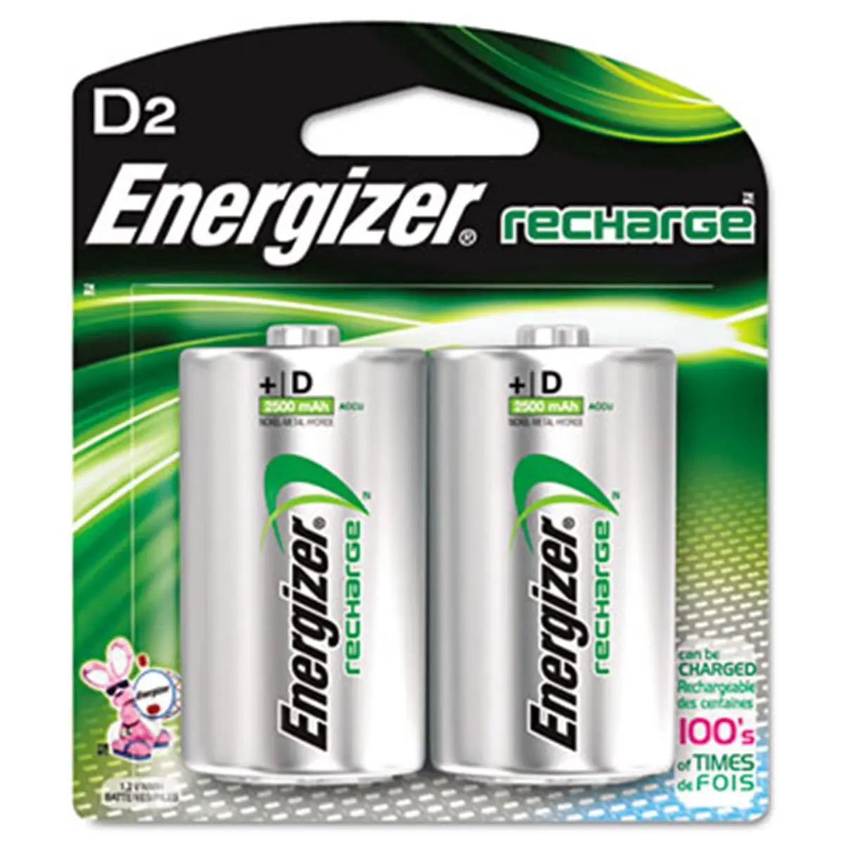 Energizer Portable e² Series NiMH Digital Rechargeable D Batteries, 2-Pack with High Capacity Long Lasting Replacement Battery and Included Case for Sports & Outdoor Cycling Equipment, High Capacity Battery