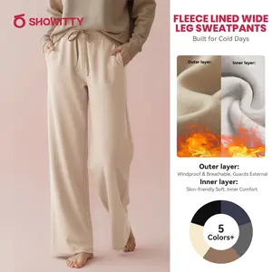 SHOWITTY Womens Fleece Lined Sweatpants – Wide Leg Thermal Lounge Pants with Pockets, Warm Winter Baggy Straight Leg Style