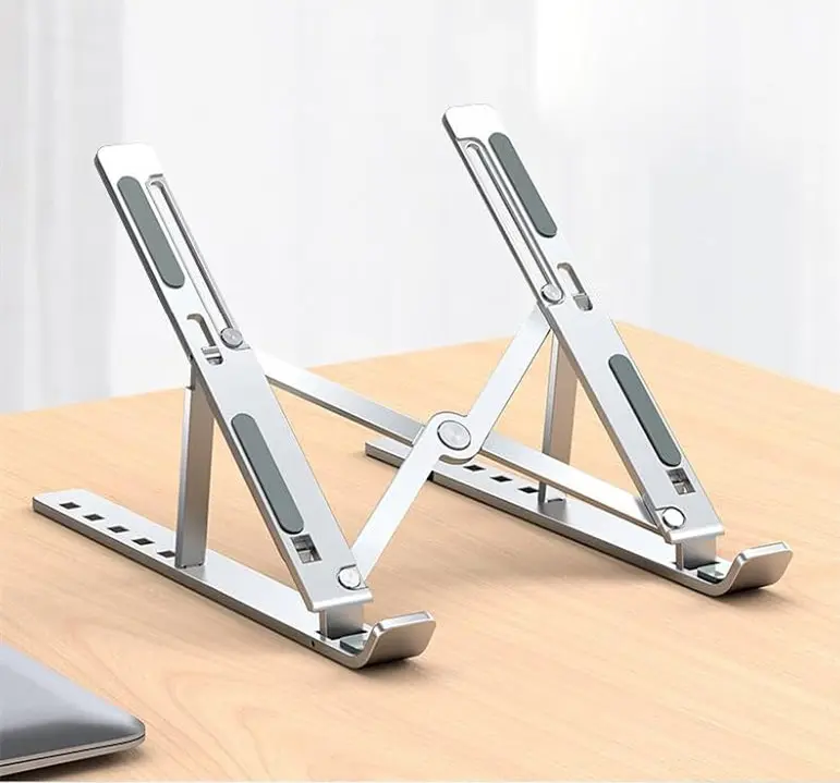 Dual Foldable Computer Riser with Advanced Heat-Vent, Heavy-Duty Portable Notebook Holder for Posture Correction, Ergonomic Adjustable Laptop Stand for Desk