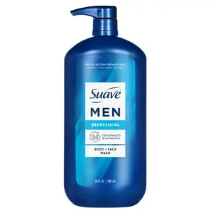 (4 Pack) Suave Men Face & Body Wash, Refreshing, 30 Oz