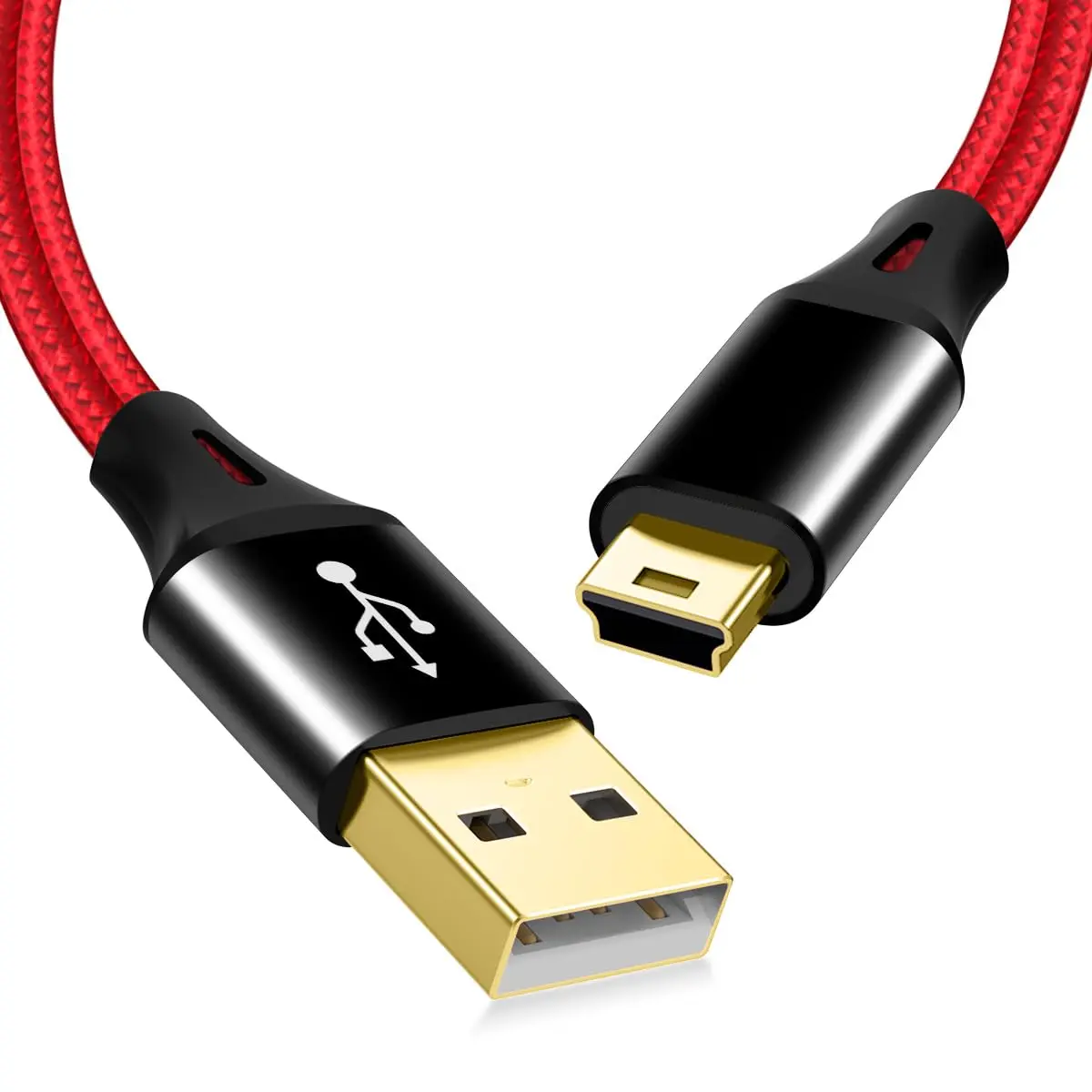 2 Pack 6.6ft Mini USB , Braided Durable USB-A to Mini-B Charger  Cord for TI-84,  GPS, Go-Pro Hero 4 3 2 , PS3 Controller,  Camera, Blue Yeti Microphone, Red