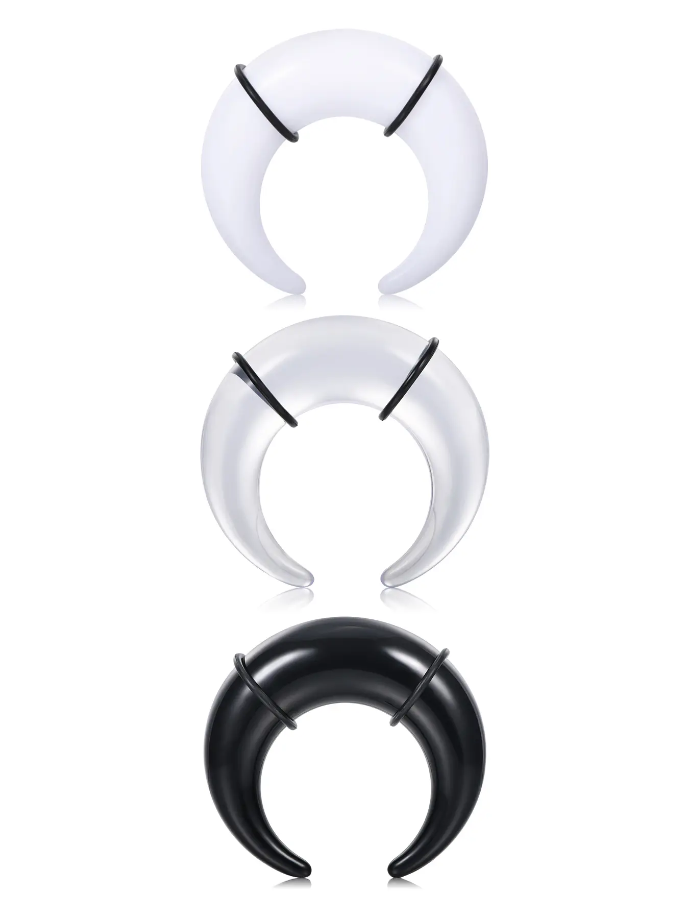 Horseshoe Pincher Septum Ring Set, C-Shape Acrylic Bull Taper, Sizes 6mm-16mm, Unisex Nose Ring Jewelry for Piercing Accessories, Septum Clicker
