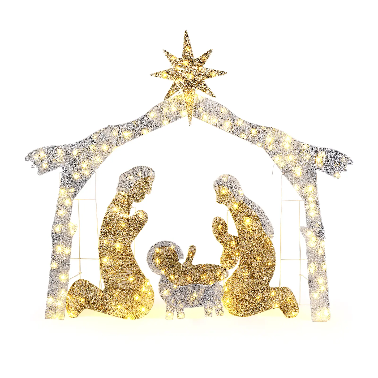 6ft Silver Roof-Shape Christmas Nativity Scene Garden Jesus Decoration, 190LED Outdoor Lights with Light Pattern for Festive Outfits & Home Supplies
