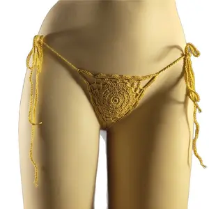 Women's Boho Hollow Cotton Crochet Triangle Bikini Set, Lace-Up Bathing Suit for Beach Vacations