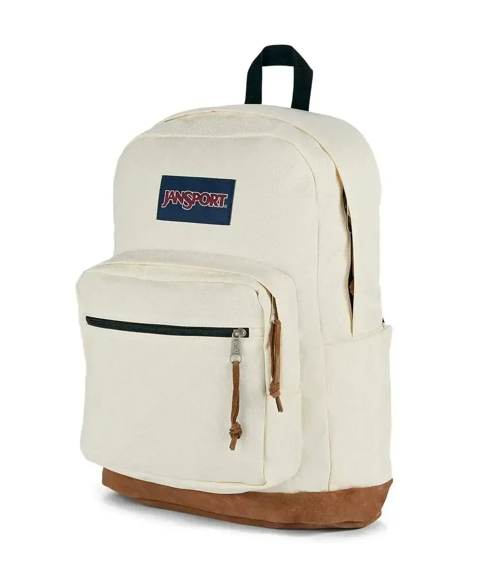 Jansport Vintage Cream Backpack with Faux Suede Bottom, Large Capacity 15 Inch Laptop Backpack Lightweight Casual Student School Daypack for Travel