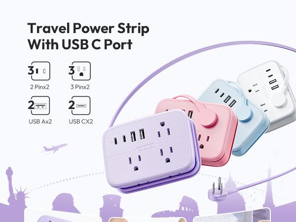 NTONPOWER 10-in-1 Travel Power Strip, 6 Outlets 4 USB Ports(2 USB C)  4ft Extension Cord, Compact Wrap-Around for Family Travel, Home Office, RV & Camping, Hotel Cruise Essentials
