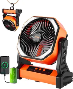 VEVOR 8'' Camping Fan with LED Light, 10000mAh Rechargeable Battery Operated, 4-Speed, 36H Runtime, Quiet Portable Tent Fan for Bedroom, Travel, Office