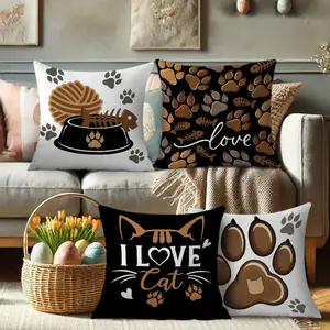 I Love Cat Cat Paw Print Pillow Cover, Single-Sided Printing, Zipper Closure, Polyester, All Seasons, Multiple Sizes Available