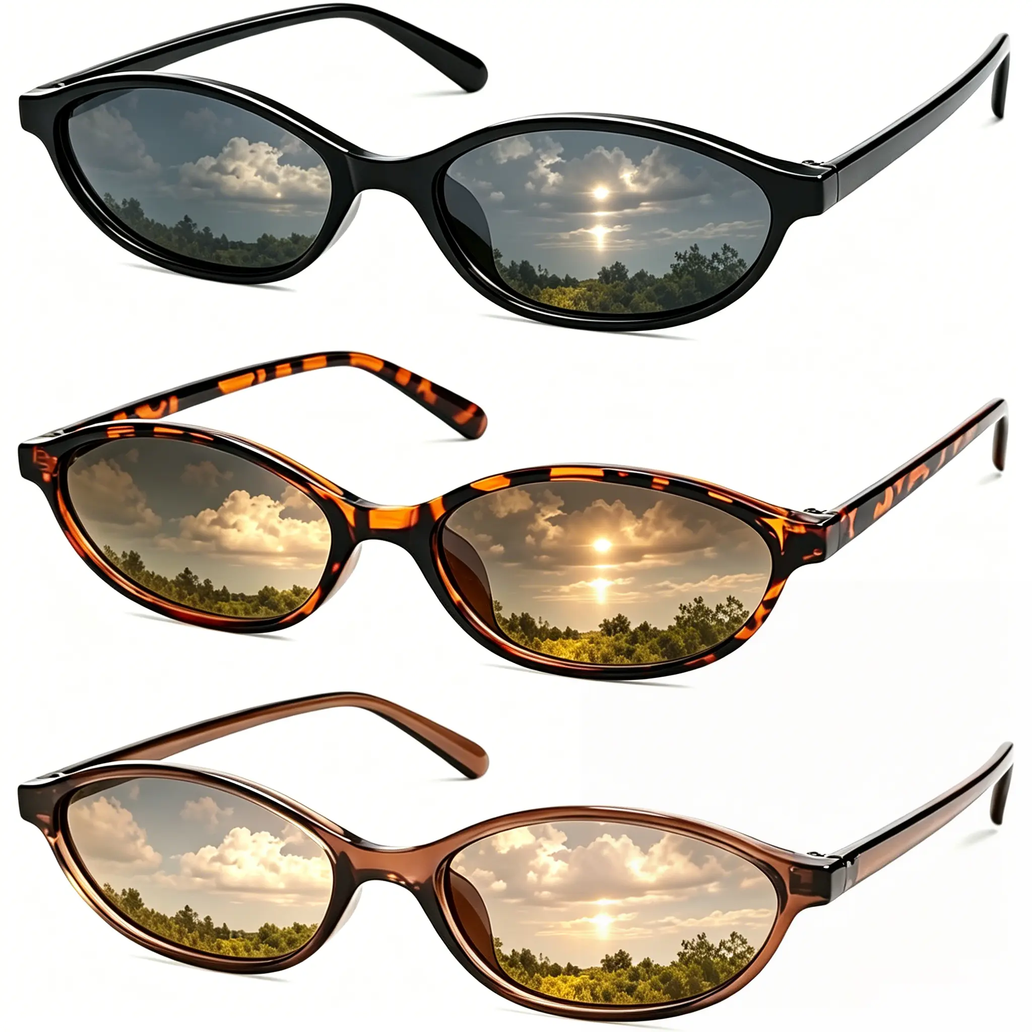 【Summervibes】2/3Pcs Retro Oval Sunglasses for Women Chic Cat Eye 90s Sunnies Lightweight Narrow Shades With Colorful Lenses Perfect for Fashionable Looks  Y2k Trendy UV Protection Sun Glasses