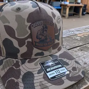 Blue Collar Makes Her Holler Leather Patch Hat | Welder Hat Patch | Blue Collar Gift | Welding Hat, Custom Leather Patch Cap, Tradesman Gift