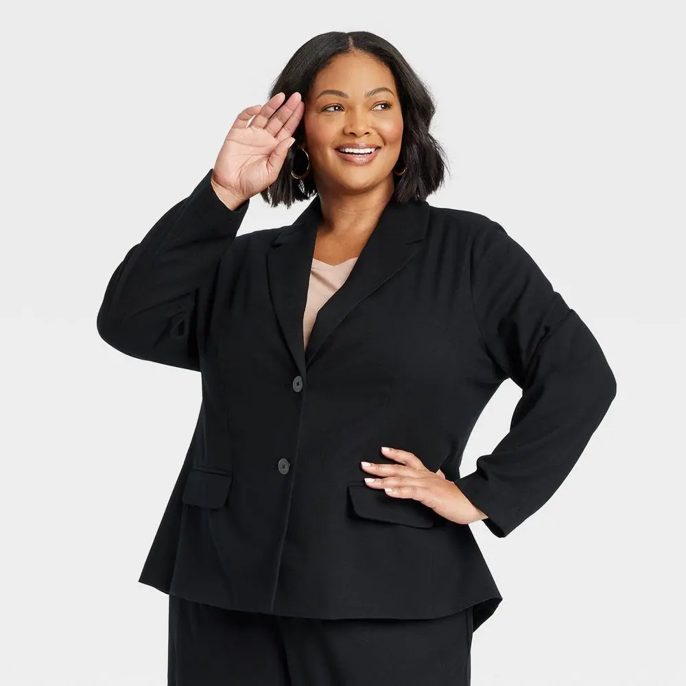 Ava & Viv Women's Front-Button Blazer Jacket Lightweight Tunic Length