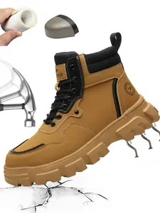 Men's Waterproof Durable Lightweight Steel Toe Work Shoes, Casual Comfortable Breathable Anti-slip Safety Shoes, Fashionable Industrial Shoes for Construction & Outdoor Work