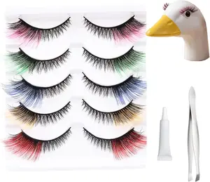 5 Pair Porch Goose Colored Fluffy Lashes Eyelash for 23/17'' Plastic Lawn Goose Statue, Reusable Porch Goose Outfits Costume for Outdoor Garden Patio Yard Goose Decoration