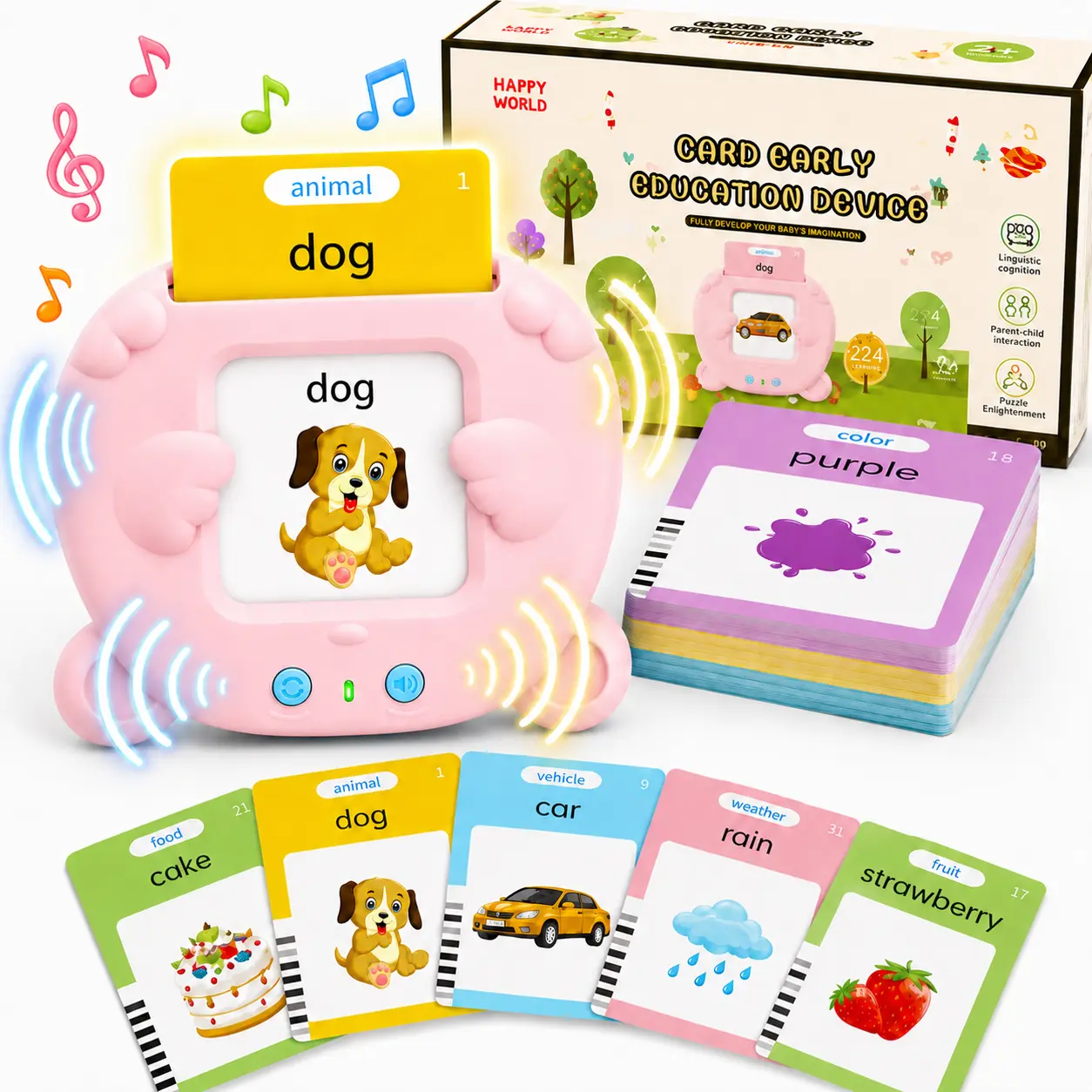224 Words Talking Flash Cards for Toddlers, Interactive English Learning Card Reader, Screen-Free Preschool Educational Toy for Vocabulary, Pronunciation, Early Learning & Montessori Activities, Birthday Gift for Boys and Girls Ages 2-6