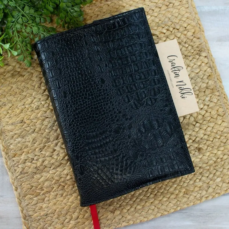 Dragon Scale Book Cover - Bookish Black Crocodile Texture, Red Ribbon, BookTok