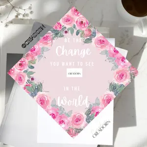 Pink Flower Inspirational Floral Coquette Watercolor Graduation Cap Topper Grad Caps