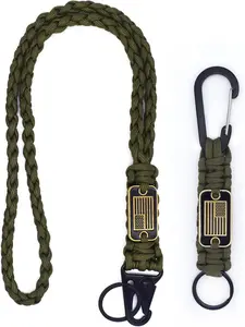 2 Pcs Heavy Duty Braided Paracord Lanyard Keychain with USA Flag, Parachute Rope Necklace Keychains, Braided Strong Lanyard for Outdoor Activities, Camera, Keys, Whistle, Traveling