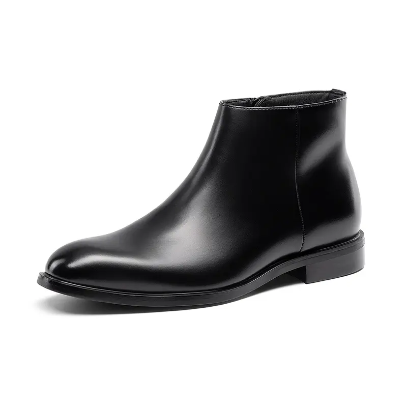 BRUNO MARC Men's Leather-Look Ankle Boots Footwear - Zip Closure, Polished Black Shoes, Formal Office Dress Wear, Daily Ready