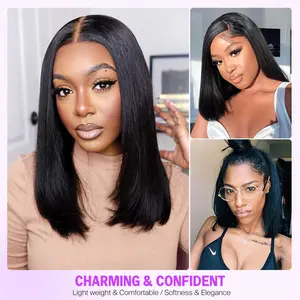 Megalook Bob Wig Human Hair 13x6 HD Lace Frontal Short Straight Lace Front Bob Wigs for Black Women Human Hair Pre Plucked Glueless 180% Density