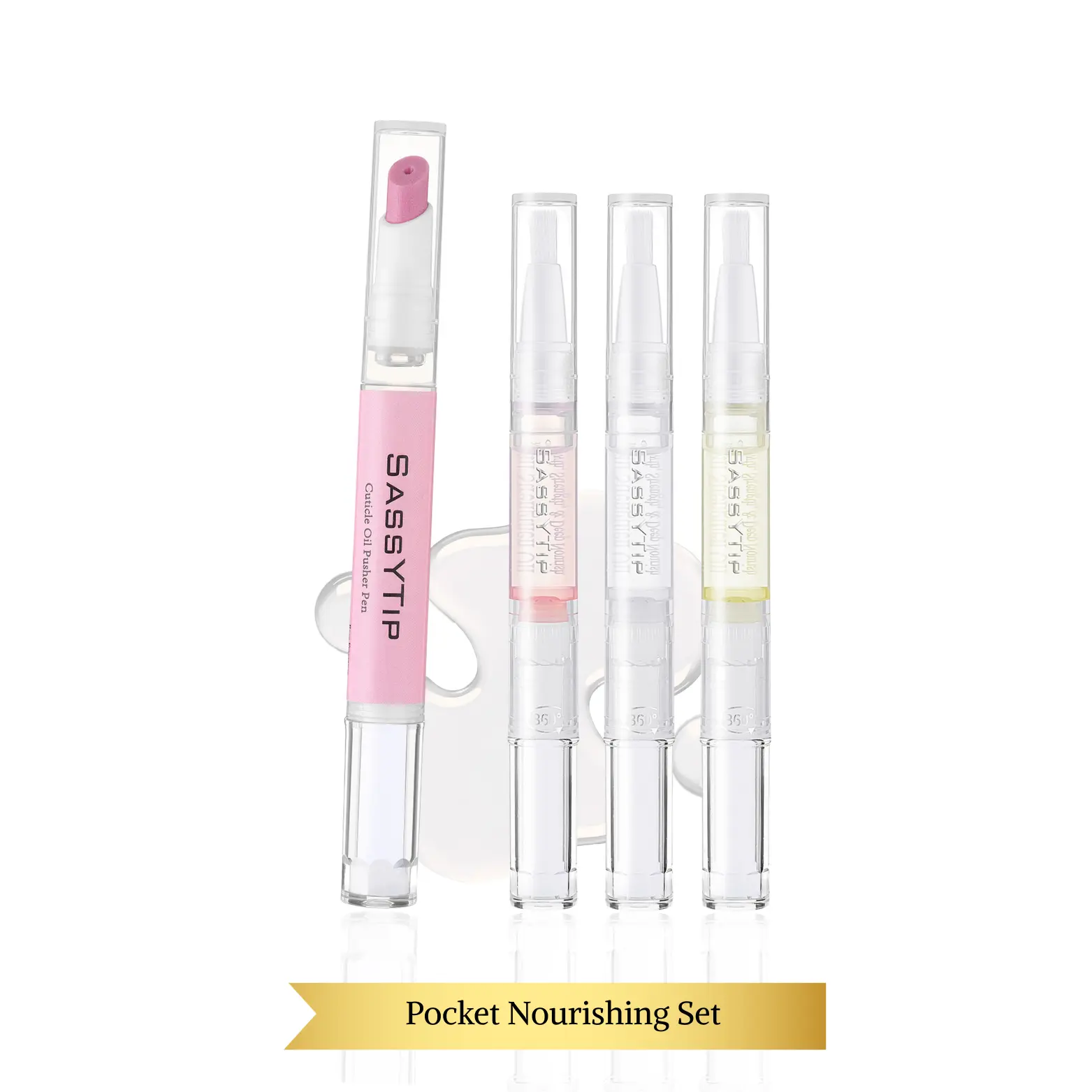 SASSYTIP Pocket Manicure Nail Care Kit, with Pusher, Nourishing Vegan Formula Strengthen Pen & Green Remover for On-the-Go Use, Oil-Based Nail Repair, Nail Polish