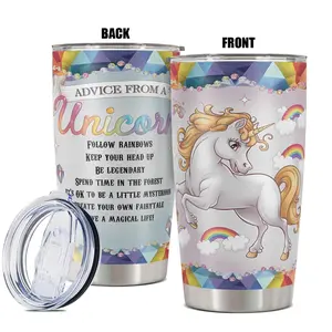 Unicorn Pattern Tumbler with Lid,  1 Count 20oz Stainless Steel Insulated and Durable Water Bottle, Birthday Gift for Friend