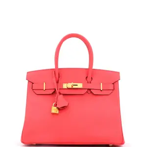 Pre-owned HERMÈS Leather Top Handle Bags Hermes Birkin Handbag Rouge Pivoine Epsom with Gold Hardware 30 by Rebag