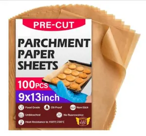 Parchment Paper Sheets 9x13 Inch 100PCS – Unbleached Non-Stick Baking Paper for Air Fryer, Oven, Grilling & Cooking, Precut Sheets for Cookies, Bread & Cakes