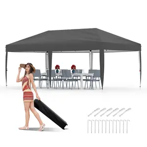Pop Up Canopy Tent 10x10/10x20 FT – One-Button Quick Outdoor Gazebo, Heavy-Duty 210D Oxford, Rust-Proof Adjustable Frame, Roller Bag, 4 Sandbags, UV Protection, Patio, Beach, Party