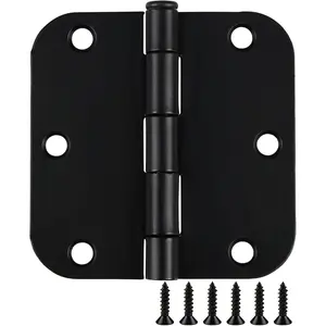 Black Heavy-Duty Door Hinge with Screws, 6-Hole Square Spring Loaded Self-Closing Hinge for Cabinet, Closet, or Barn Doors (2-Pack)