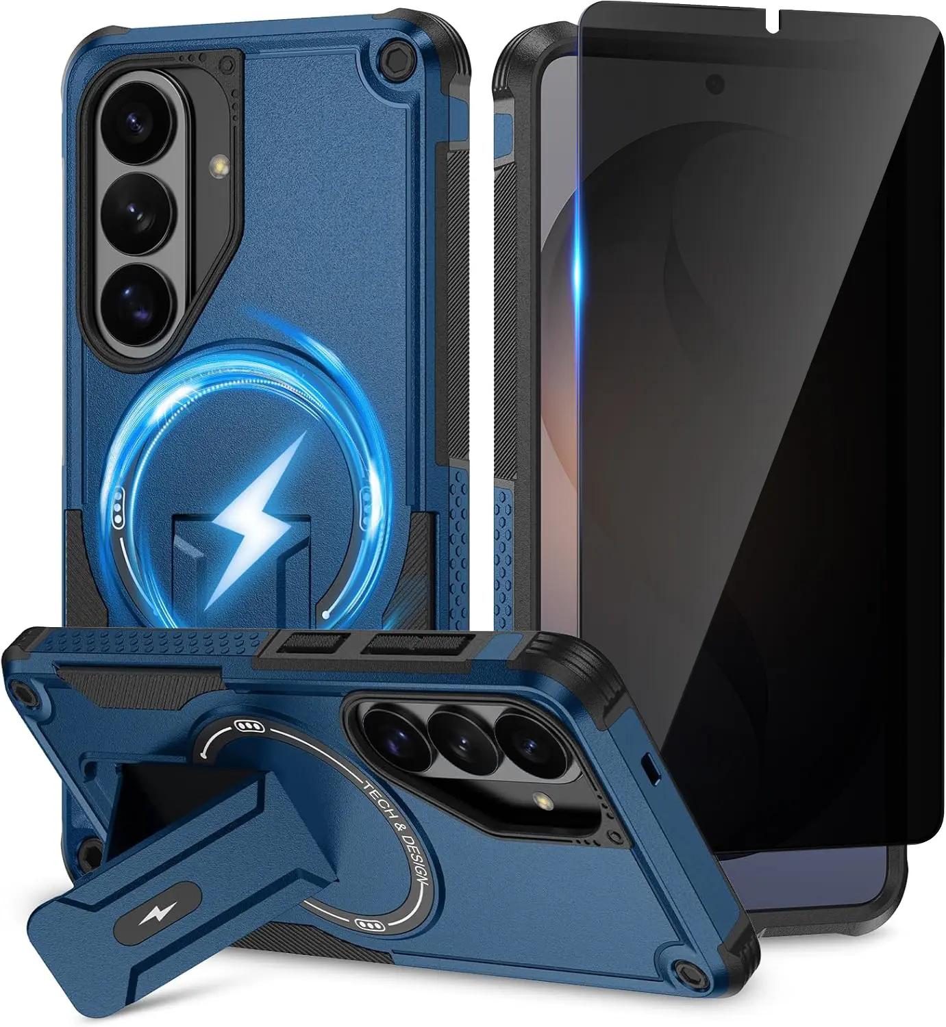 Shockproof Cover with Privacy Screen Protector for Samsung Galaxy S26 Plus (S26+ Model) - MagSafe-Compatible, Invisible Kickstand, Blue Mobile Phone Protection Accessory, For S26+ Model