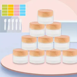 10pcs Refillable Glass Jars for Cosmetics - 15g, with Wood Grain Caps | Perfect for Face Creams, Lotions, Subpackage Filling, Frosting, Storage Cans, Ideal for Home & Travel, Travel Cosmetic Containers|mother mother day gift
