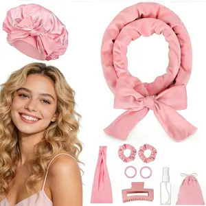 No Heat Overnight Curl Headband 70" Soft Velvet & Coral Fleece Curl Wrap for Long Hair 10 PCS Rods Set Reduces Damage Prevents Split Ends