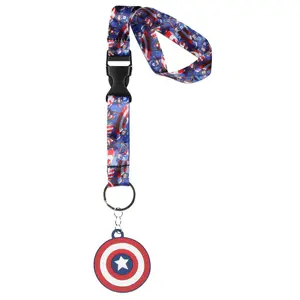 Marvel Captain America Wrist Strap Lanyard for Keys with 2" Rubber Keychain Hand and Wrist Lanyard Strap