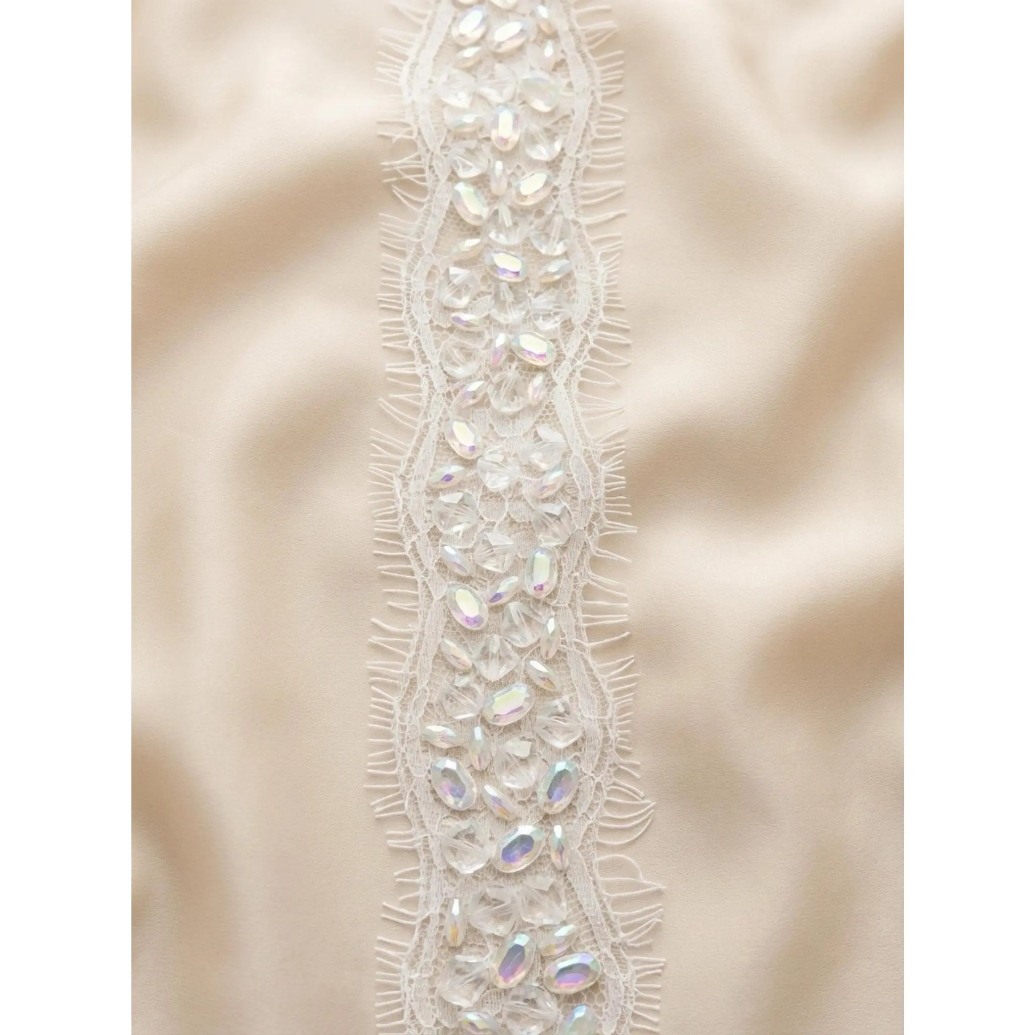 Bridal Lace Beaded Trim, Crystal Rhinestone Applique Trim by the Yard, Wedding Dress Trim, Couture Sewing Embellishment and Self Adhesive