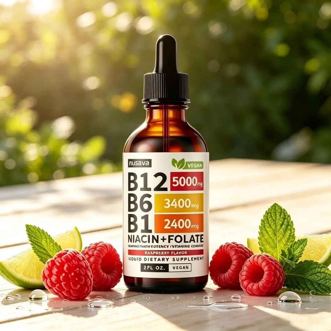 3-PACK Vitamin B12 Liquid Supplement Drops with B6, B1, Niacin & Folate - Edible Support for Energy, Brain & Heart, Non-GMO & Gluten-Free, Fitness Dietary